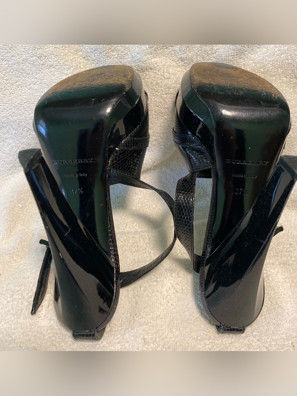 Burberry Black Leather Lizard Embossed Platform Heels Sandals EU 37.5 US 7.5 - Picture 4 of 5